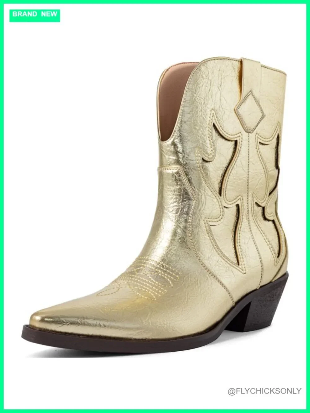 Women's Pointed Toe Metallic Embroidered Western Cowgirl Boots Chunky Heel